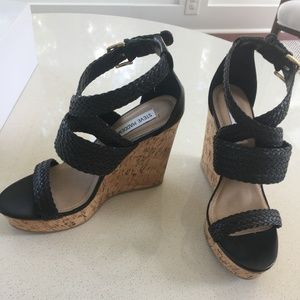 Steve Madden Black Strap Wedge Sandal Size 8.5 US